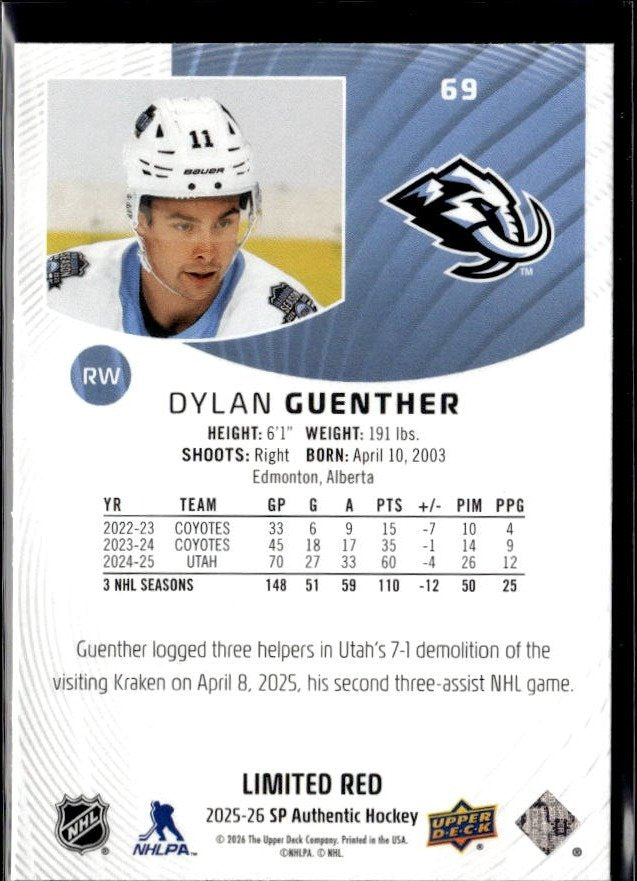 2025-26 Upper Deck SP Authentic Hockey Limited Red #69 Dylan Guenther (2)