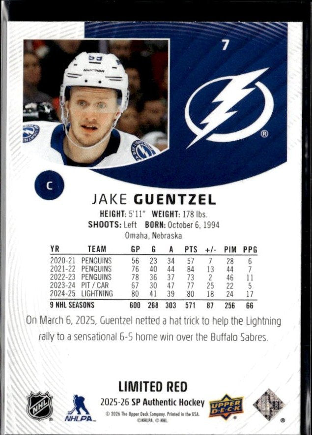 2025-26 Upper Deck SP Authentic Hockey Limited Red #7 Jake Guentzel (2)