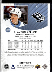2025-26 Upper Deck SP Authentic Hockey Limited Red #77 Clayton Keller (2)