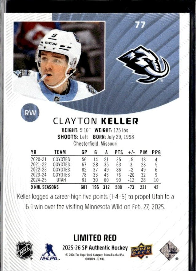 2025-26 Upper Deck SP Authentic Hockey Limited Red #77 Clayton Keller (2)