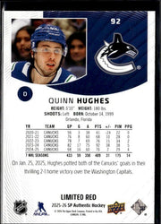 2025-26 SP Authentic Hockey Limited Red #92 Quinn Hughes (2)