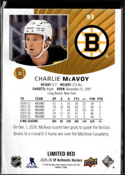 2025-26 SP Authentic Hockey Limited Red #93 Charlie McAvoy (2)