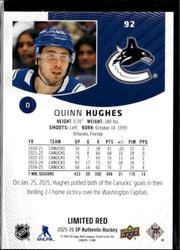 2025-26 Upper Deck SP Authentic Hockey Limited Red #92 Quinn Hughes (2)