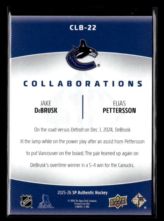 2025-26 UD SP Authentic Hockey Collaborations Jake DeBrusk / Elias Pettersson (2)