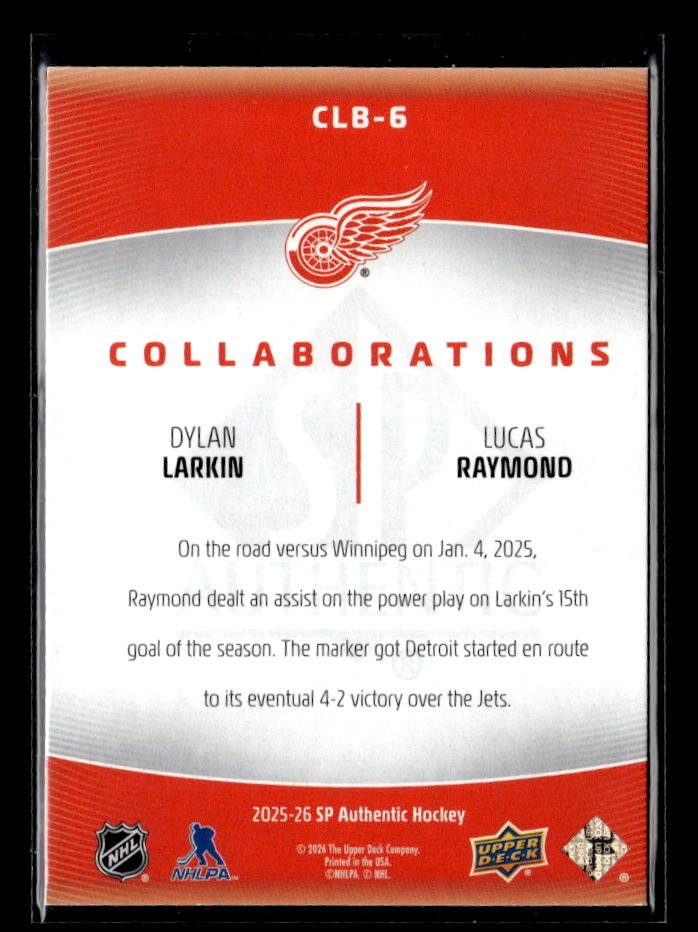 2025-26 UD SP Authentic Hockey Collaborations Dylan Larkin / Lucas Raymond (2)