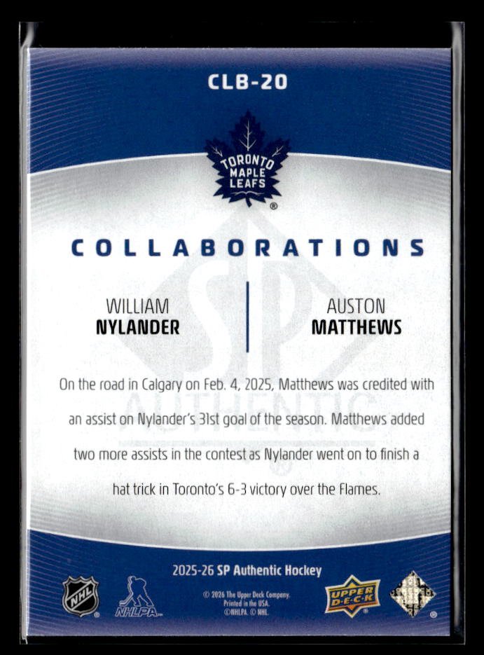 2025-26 UD SP Authentic Hockey Collaborations William Nylander / Auston Matthews (2)