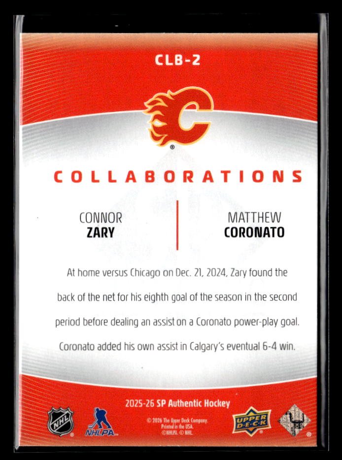 2025-26 UD SP Authentic Hockey Collaborations #CLB-2 Connor Zary / Matt Coronato (2)
