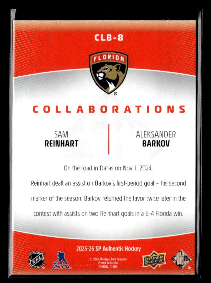 2025-26 UD SP Authentic Hockey Collaborations #CLB-8 Sam Reinhart / Barkov (2)