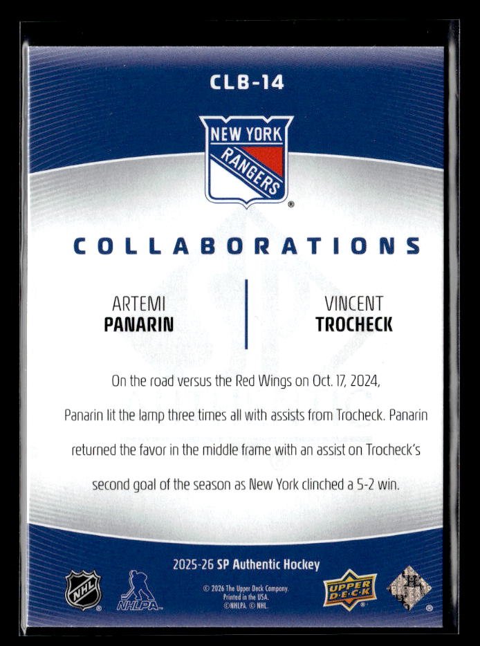 2025-26 UD SP Authentic Hockey Collaborations Artemi Panarin / Vincent Trocheck (2)