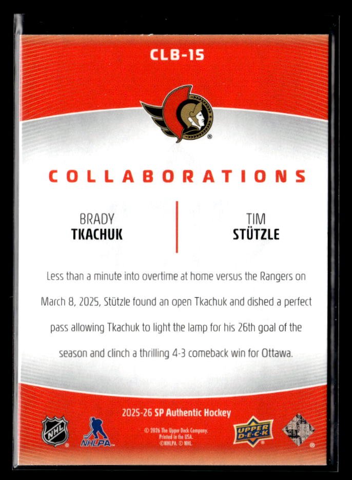 2025-26 UD SP Authentic Hockey Collaborations Brady Tkachuk / Tim Stützle (2)