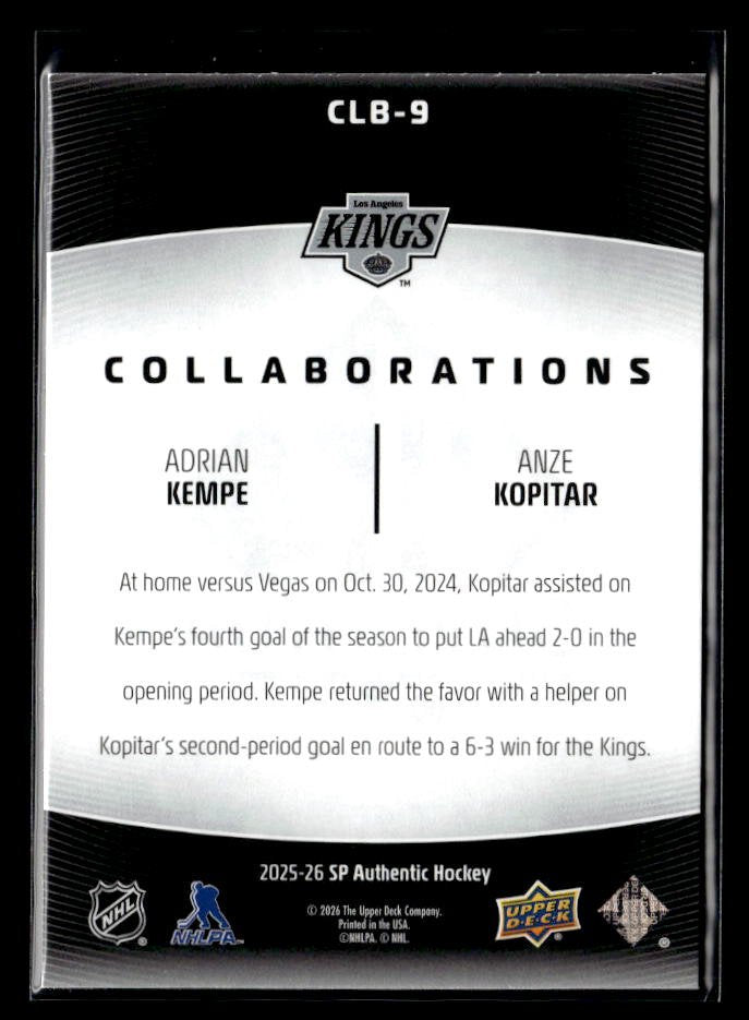 2025-26 UD SP Authentic Hockey Collaborations #CLB-9 Adrian Kempe / Anze Kopitar (2)