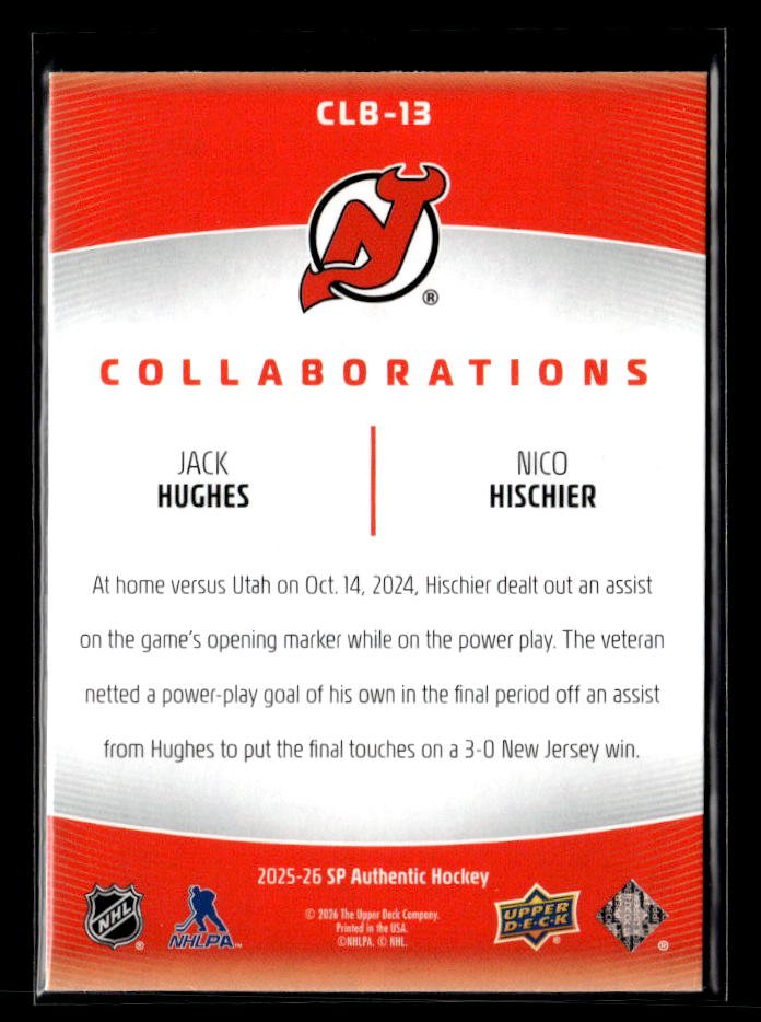 2025-26 UD SP Authentic Hockey Collaborations CLB-13 Jack Hughes / Nico Hischier (2)