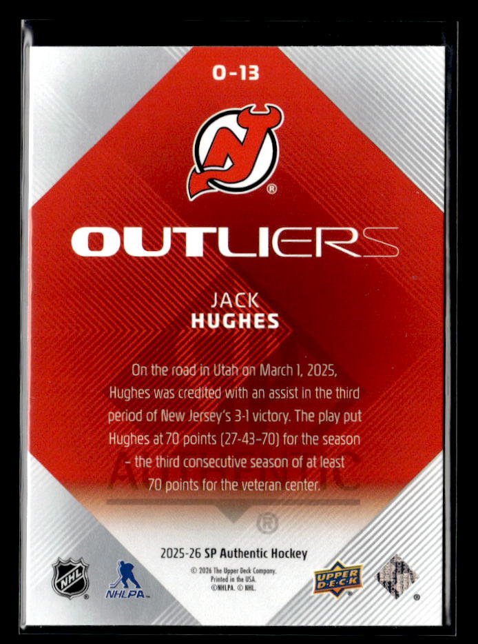 2025-26 Upper Deck SP Authentic Hockey Outliers #O-13 Jack Hughes (2)