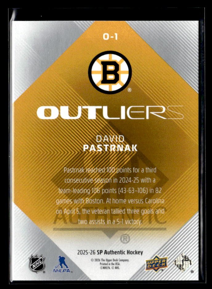 2025-26 Upper Deck SP Authentic Hockey Outliers #O-1 David Pastrnak (2)