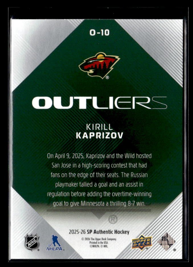 2025-26 SP Authentic SP Authentic Hockey Outliers #O-10 Kirill Kaprizov (2)