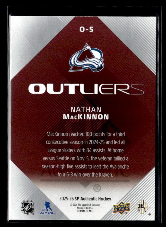 2025-26 Upper Deck SP Authentic Hockey Outliers Colorado #O-5 Nathan MacKinnon (2)