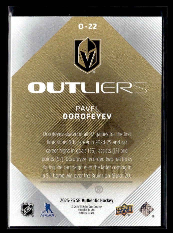 2025-26 Upper Deck SP Authentic Hockey Outliers #O-22 Pavel Dorofeyev (2)