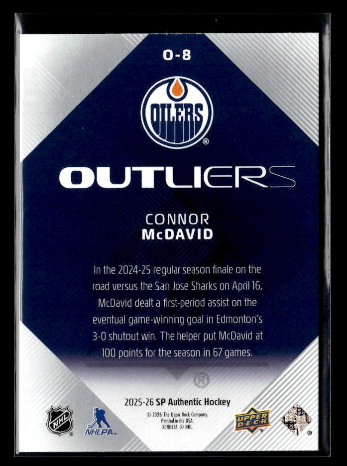 2025-26 Upper Deck SP Authentic Hockey Outliers #O-8 Connor McDavid (2)