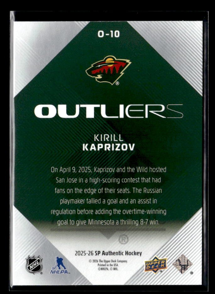 2025-26 Upper Deck SP Authentic Hockey Outliers #O-10 Kirill Kaprizov (2)