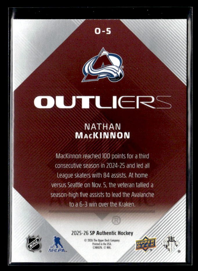 2025-26 Upper Deck SP Authentic Hockey Outliers #O-5 Nathan MacKinnon (2)