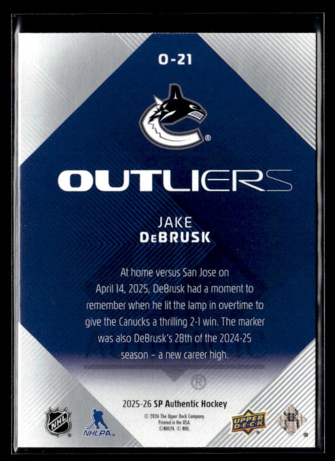 2025-26 Upper Deck SP Authentic Hockey Outliers #O-21 Jake DeBrusk (2)