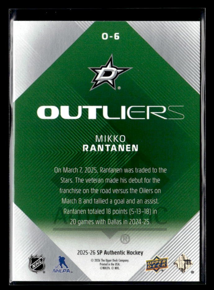 2025-26 Upper Deck SP Authentic Hockey Outliers #O-6 Mikko Rantanen (2)