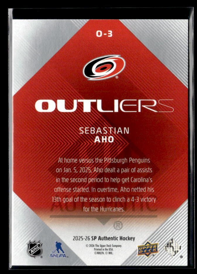 2025-26 Upper Deck SP Authentic Hockey Outliers #O-3 Sebastian Aho (2)