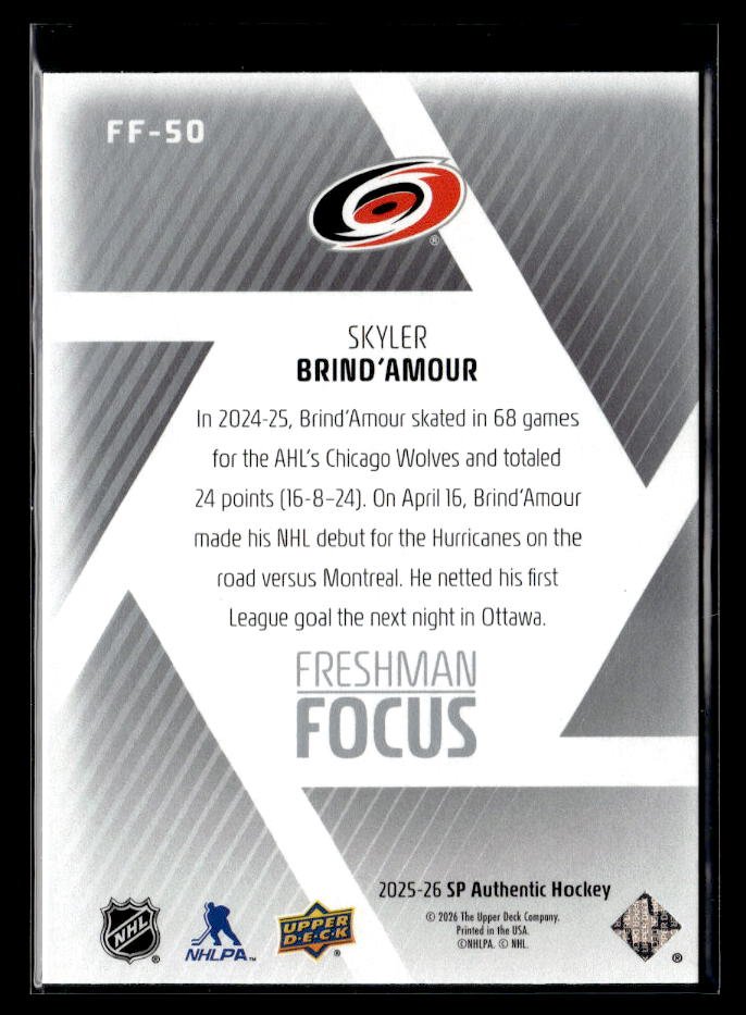 2025-26 Upper Deck SP Authentic Hockey Freshman Focus Rookie Skyler Brind'Amour (2)