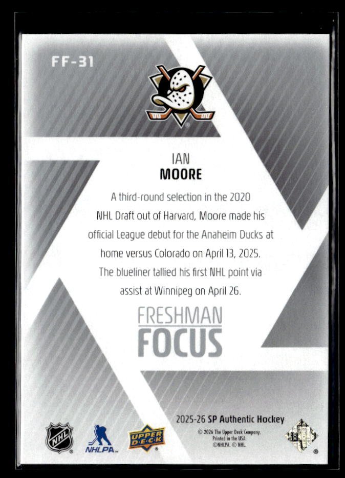 2025-26 Upper Deck SP Authentic Hockey Freshman Focus Rookie #FF-31 Ian Moore (2)