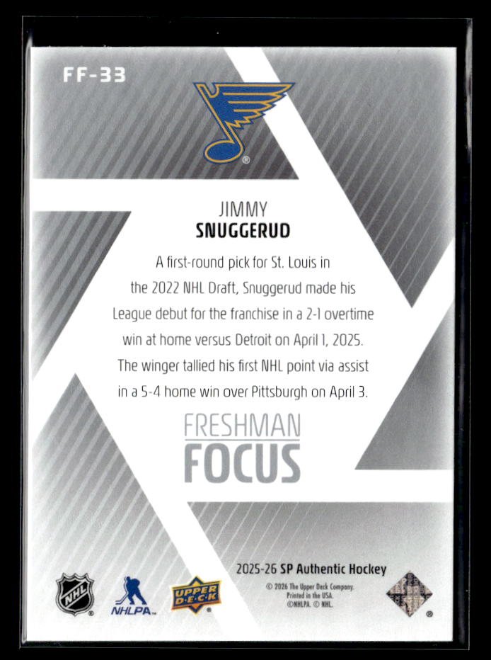 2025-26 Upper Deck SP Authentic Hockey Freshman Focus Rookie Jimmy Snuggerud (2)