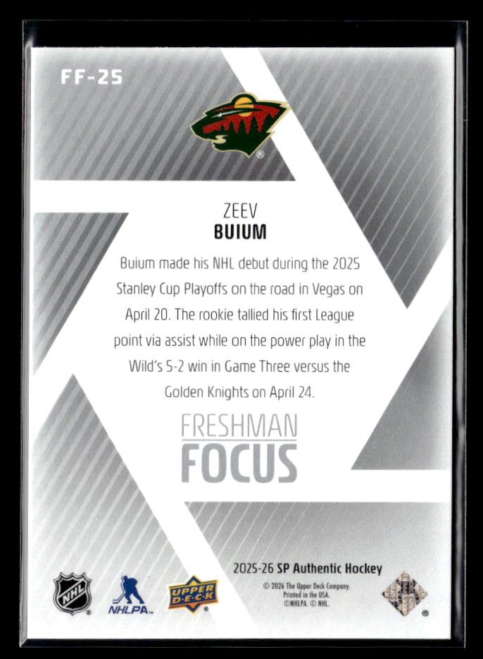 2025-26 Upper Deck SP Authentic Hockey Freshman Focus Rookie #FF-25 Zeev Buium (2)