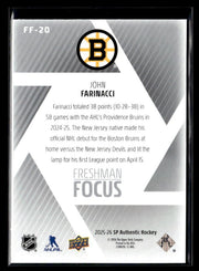 2025-26 Upper Deck SP Authentic Hockey Freshman Focus Rookie John Farinacci (2)