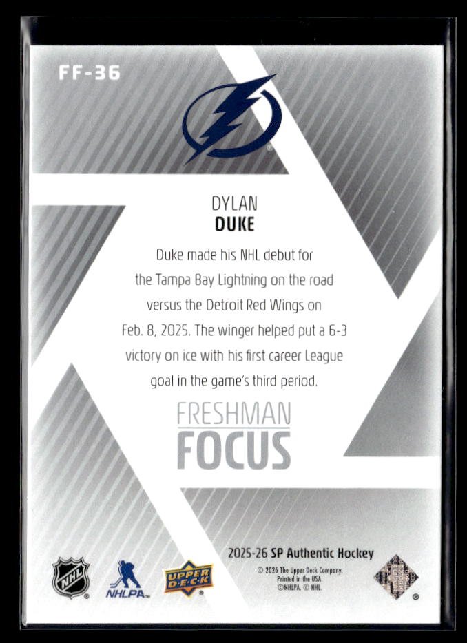 2025-26 Upper Deck SP Authentic Hockey Freshman Focus Rookie #FF-36 Dylan Duke (2)