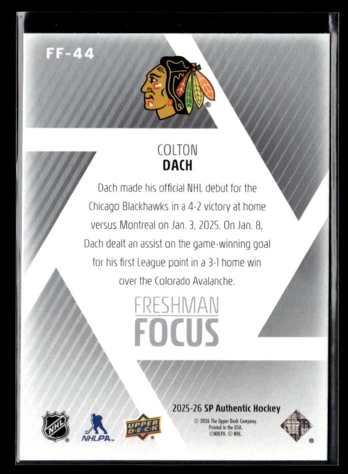 2025-26 Upper Deck SP Authentic Hockey Freshman Focus Rookie #FF-44 Colton Dach (2)