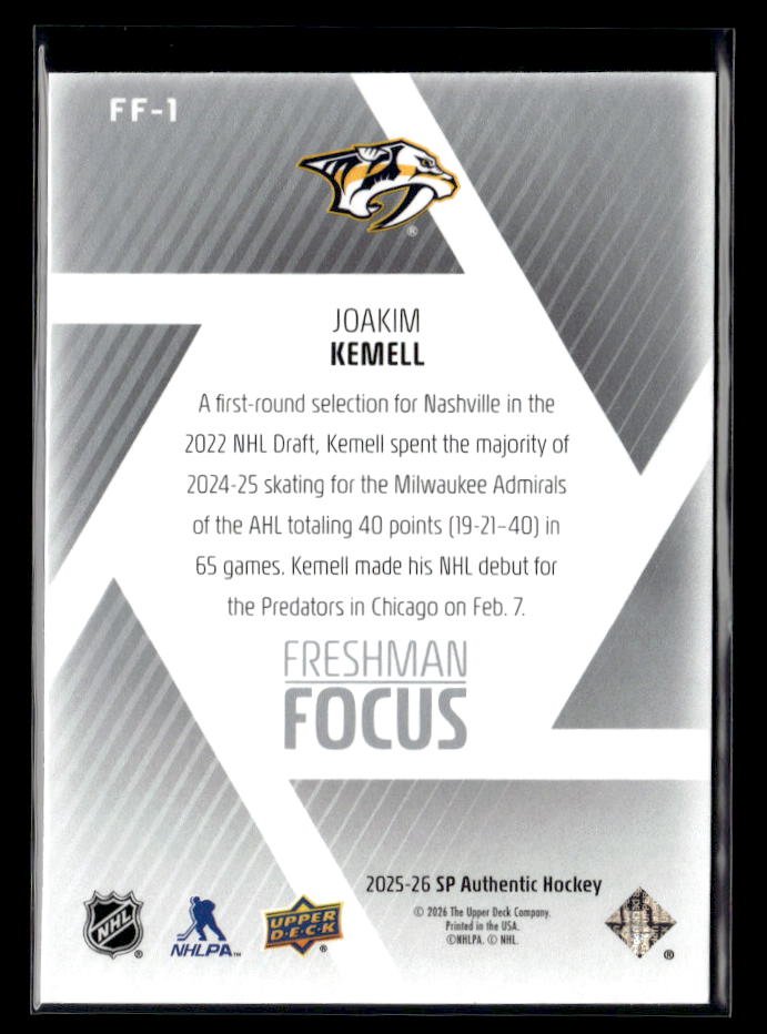 2025-26 Upper Deck SP Authentic Hockey Freshman Focus Rookie #FF-1 Joakim Kemell (2)