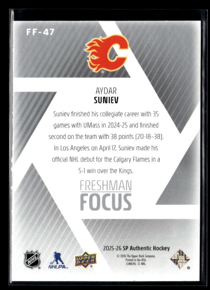 2025-26 Upper Deck SP Authentic Hockey Freshman Focus Rookie #FF-47 Aydar Suniev (2)