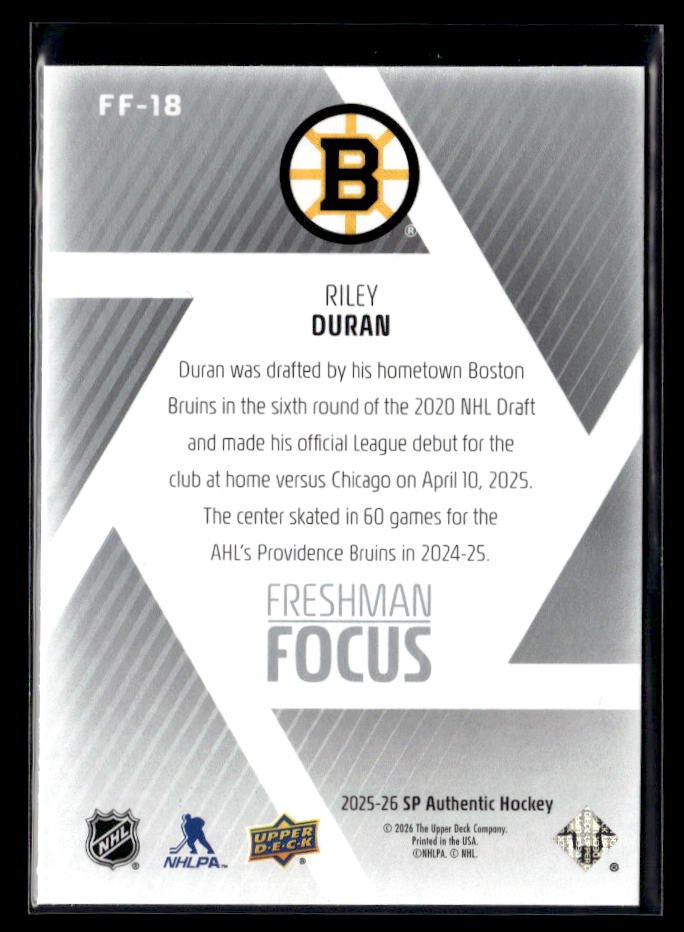 2025-26 Upper Deck SP Authentic Hockey Freshman Focus Rookie #FF-18 Riley Duran (2)