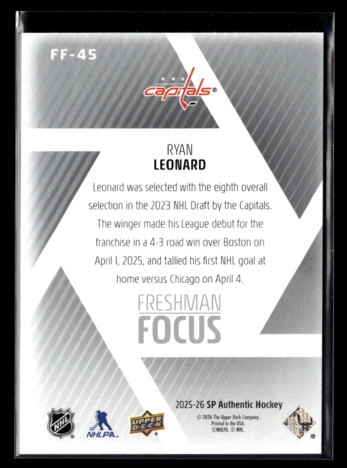 2025-26 Upper Deck SP Authentic Hockey Freshman Focus Rookie #FF-45 Ryan Leonard (2)