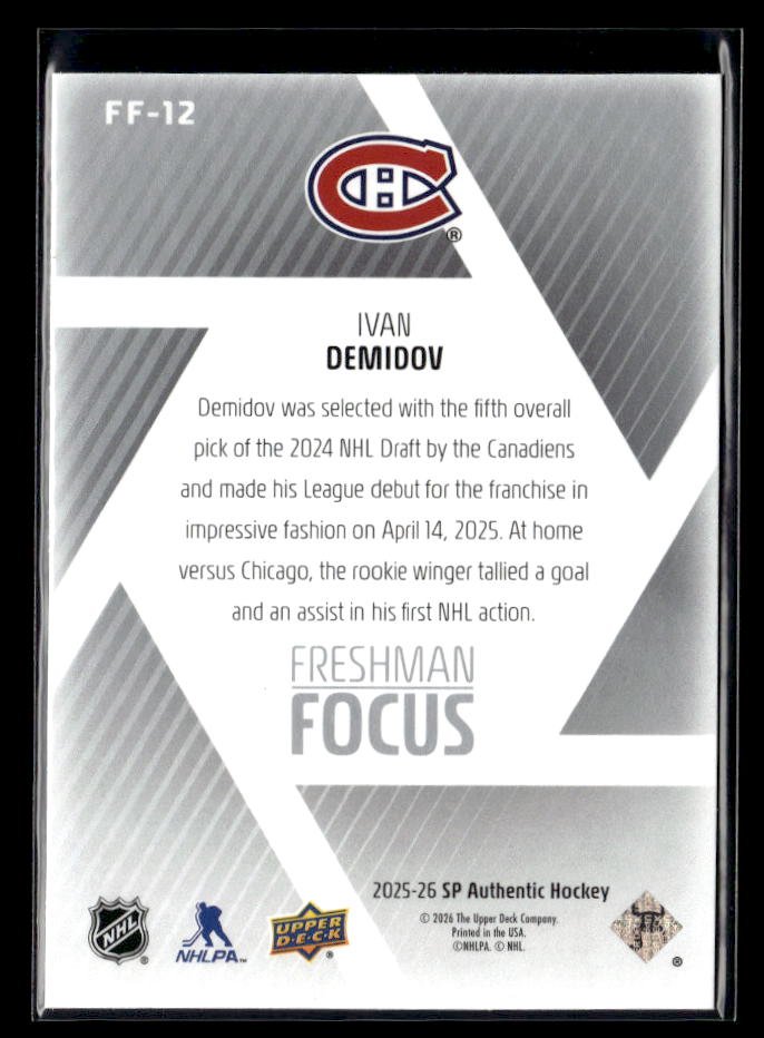 2025-26 Upper Deck SP Authentic Hockey Freshman Focus Rookie #FF-12 Ivan Demidov (2)