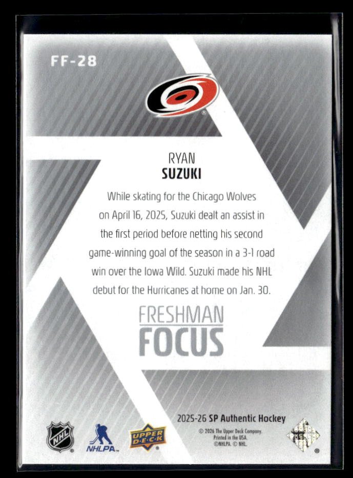 2025-26 Upper Deck SP Authentic Hockey Freshman Focus Rookie #FF-28 Ryan Suzuki (2)