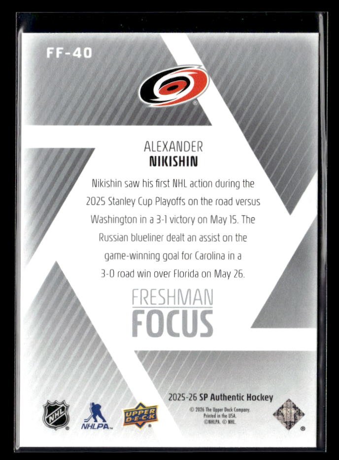 2025-26 Upper Deck SP Authentic Hockey Freshman Focus Rookie Alexander Nikishin (2)