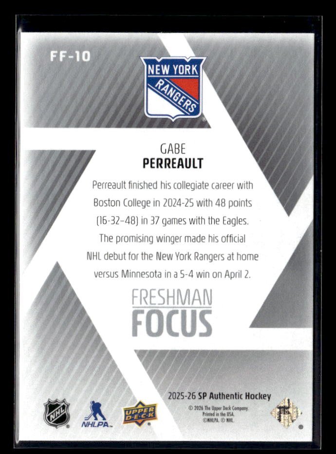2025-26 Upper Deck SP Authentic Hockey Freshman Focus Rookie Gabe Perreault (2)