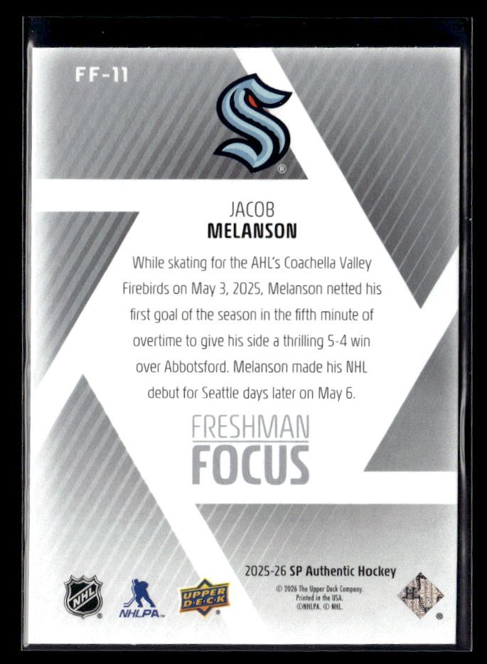 2025-26 Upper Deck SP Authentic Hockey Freshman Focus Rookie Jacob Melanson (2)