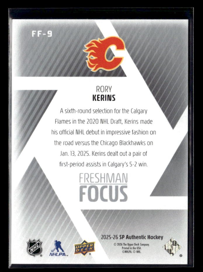 2025-26 Upper Deck SP Authentic Hockey Freshman Focus Rookie #FF-9 Rory Kerins (2)