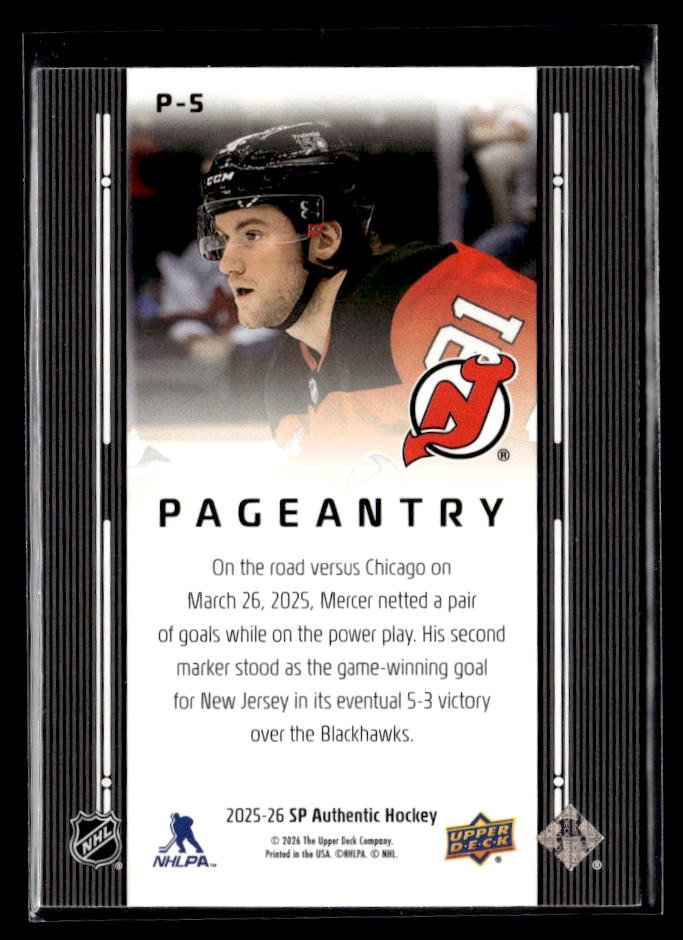 2025-26 Upper Deck SP Authentic Hockey Pageantry #P-5 Dawson Mercer (2)