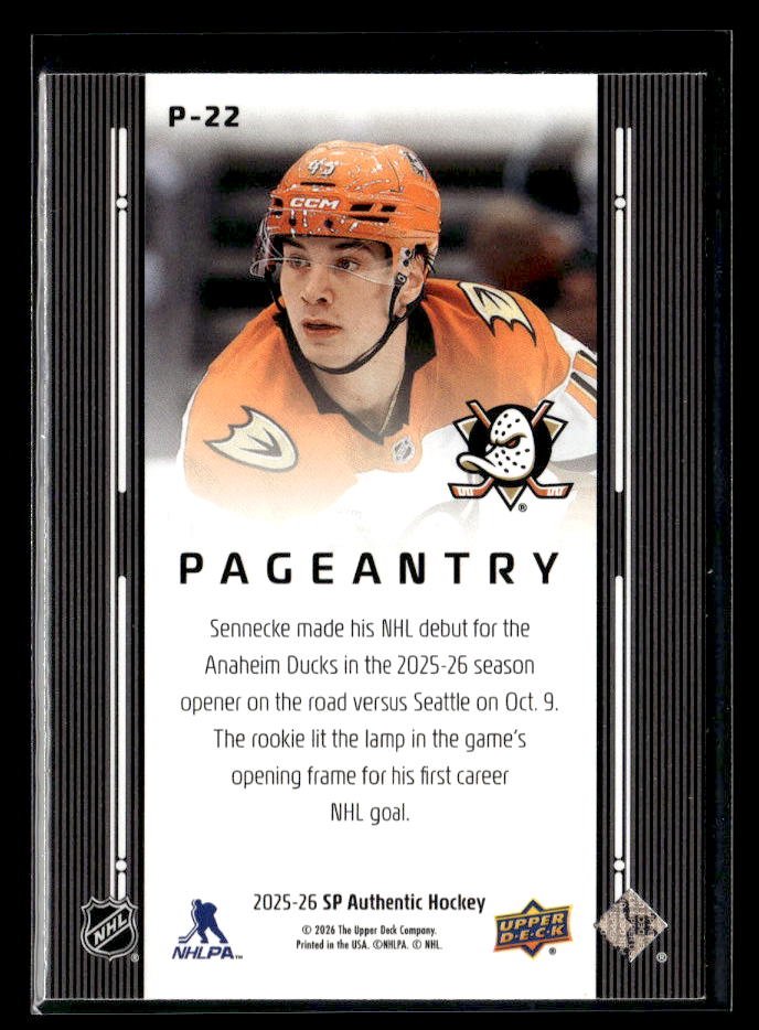 2025-26 Upper Deck SP Authentic Hockey Pageantry Rookie #P-22 Beckett Sennecke (2)