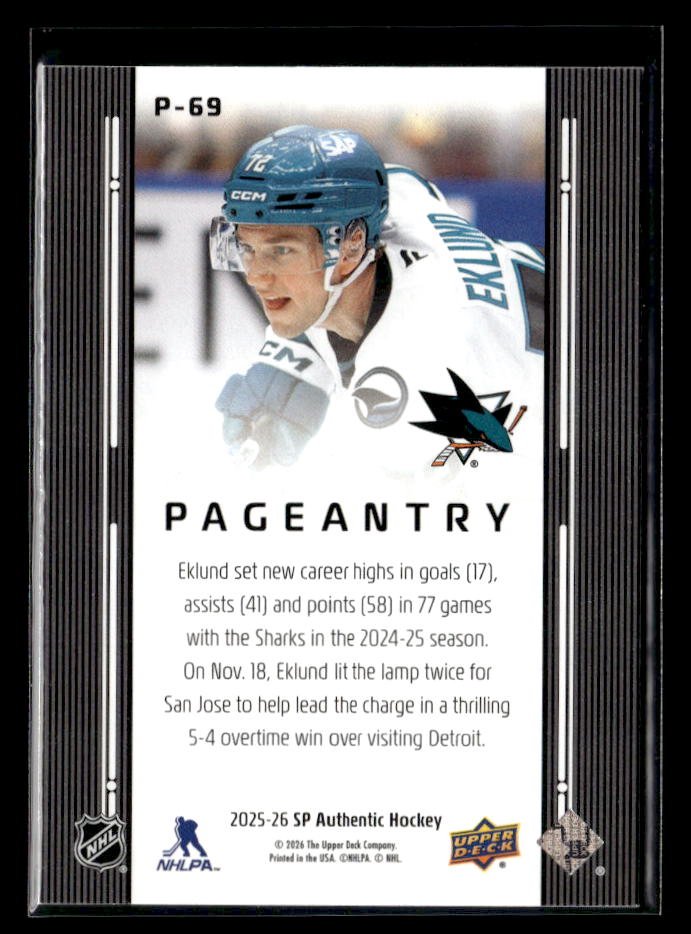 2025-26 Upper Deck SP Authentic Hockey Pageantry #P-69 William Eklund (2)