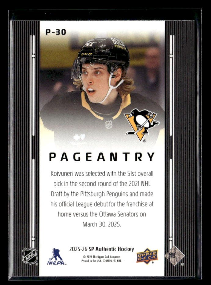 2025-26 Upper Deck SP Authentic Hockey Pageantry #P-30 Ville Koivunen (2)