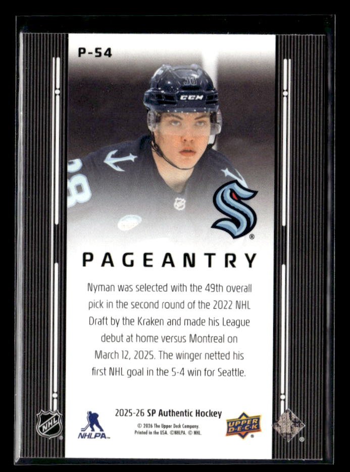 2025-26 Upper Deck SP Authentic Hockey Pageantry #P-54 Jani Nyman (2)