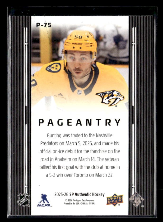 2025-26 Upper Deck SP Authentic Hockey Pageantry #P-75 Michael Bunting (2)